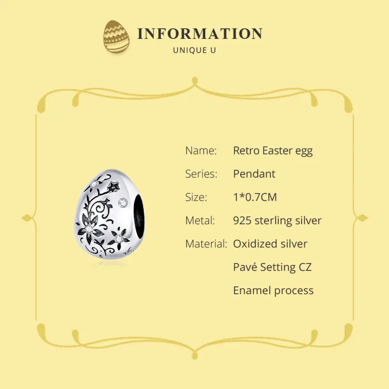 (imagine pentru) Pandora Style Charm de Ou de Paște Retro Argintiu - SCC1466 - Vizualizare 6