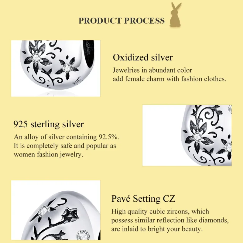 (imagine pentru) Pandora Style Charm de Ou de Paște Retro Argintiu - SCC1466 - Vizualizare 7