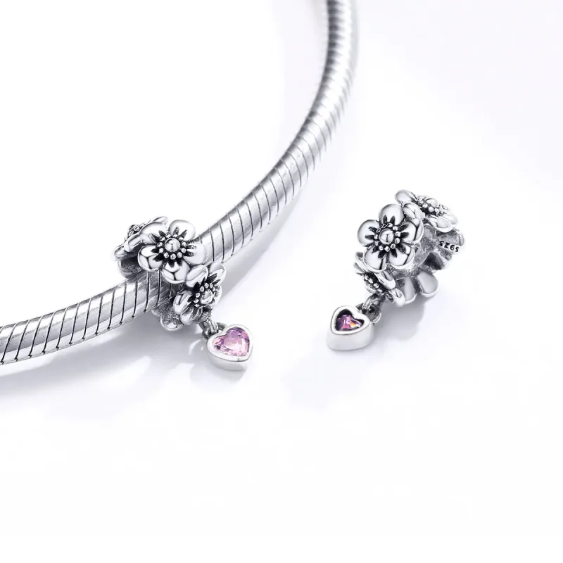 (imagine pentru) Pandora Style Inimă de Floare din Argint - SCC1485 - Vizualizare 4