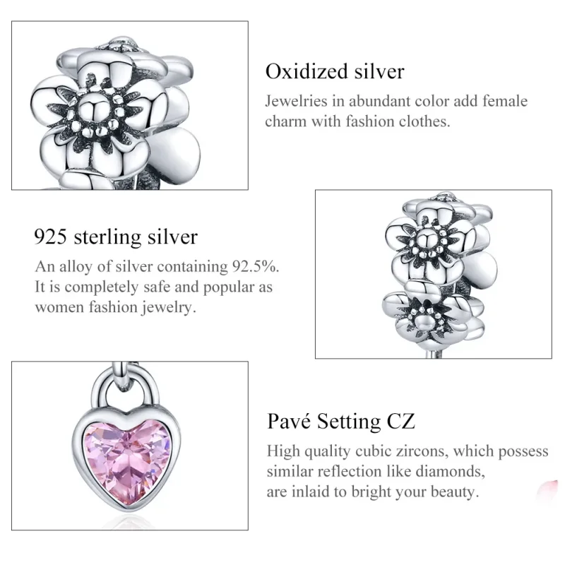 (imagine pentru) Pandora Style Inimă de Floare din Argint - SCC1485 - Vizualizare 6