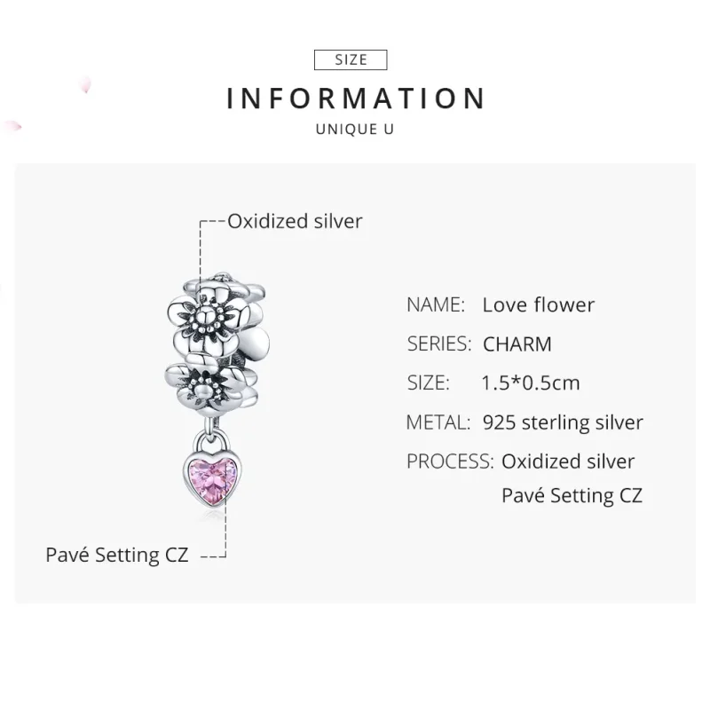 (imagine pentru) Pandora Style Inimă de Floare din Argint - SCC1485 - Vizualizare 7
