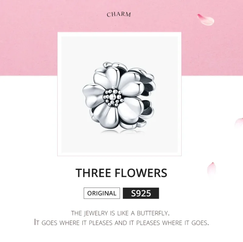 (imagine pentru) Pandora Style Charm de Argint cu Trei Flori - SCC1486 - Vizualizare 5