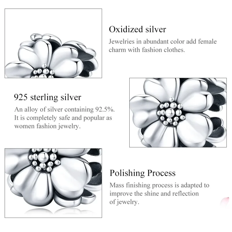 (imagine pentru) Pandora Style Charm de Argint cu Trei Flori - SCC1486 - Vizualizare 6