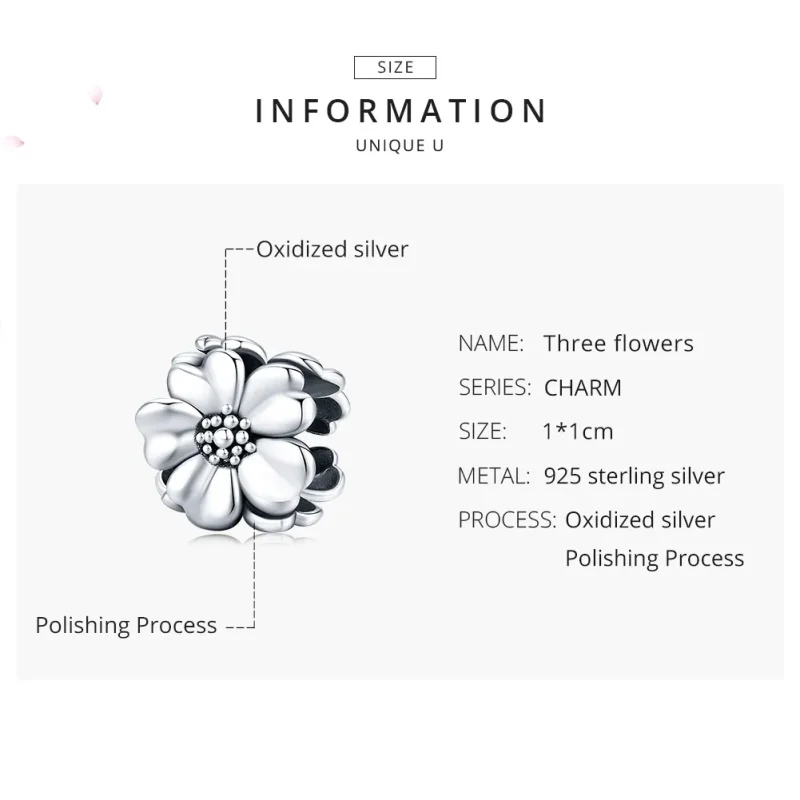 (imagine pentru) Pandora Style Charm de Argint cu Trei Flori - SCC1486 - Vizualizare 7