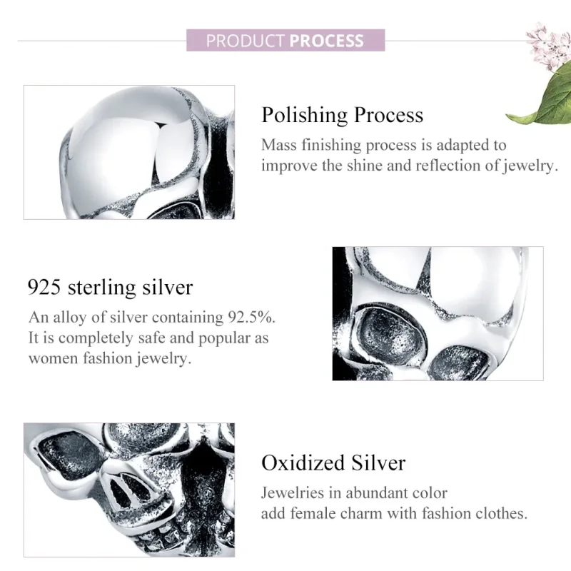 (imagine pentru) Pandora Style Silver Skulls Charm - SCC1519 - Vizualizare 8