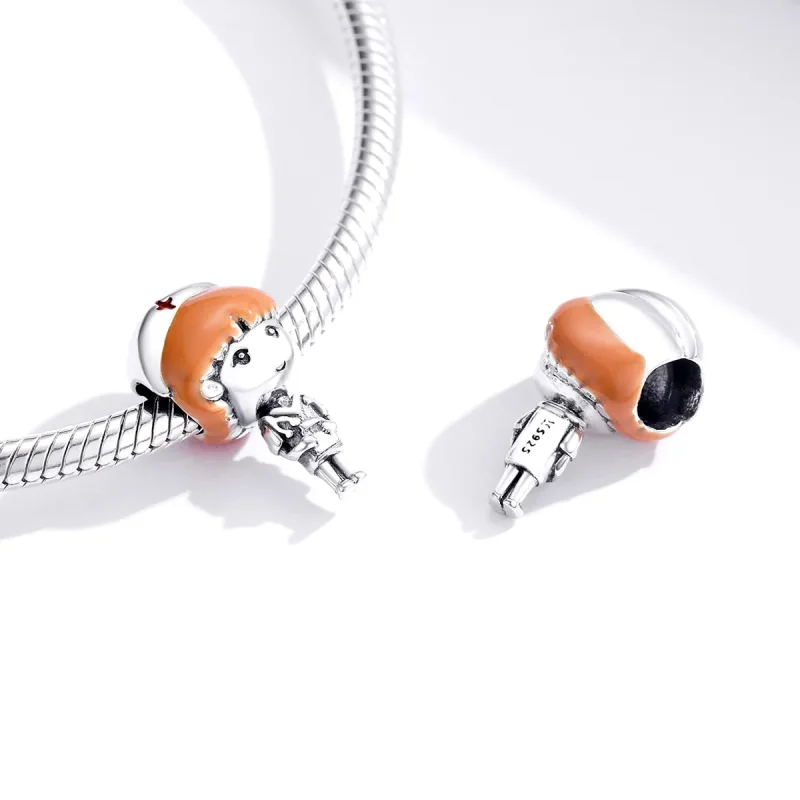 (imagine pentru) Pandora Stil Înger de Argint în Albă Uniformă de Asistentă Medicală RN Charm - S - Vizualizare 4