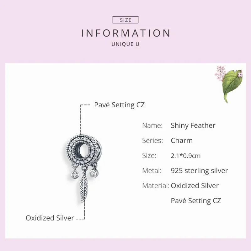 (imagine pentru) Pandora Style Pană Argintiu Strălucitoare Charm - SCC1550 - Vizualizare 7
