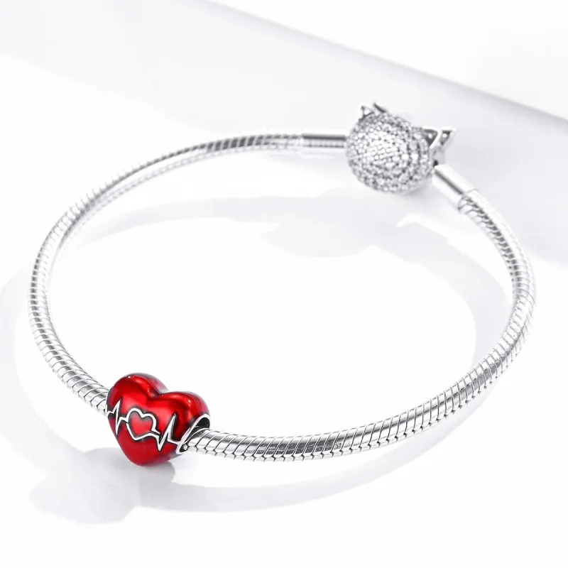 (imagine pentru) Pandora Style Inimă Roșie de Argint Bătăile Iubirii Charm - SCC1569 - Vizualizare 3