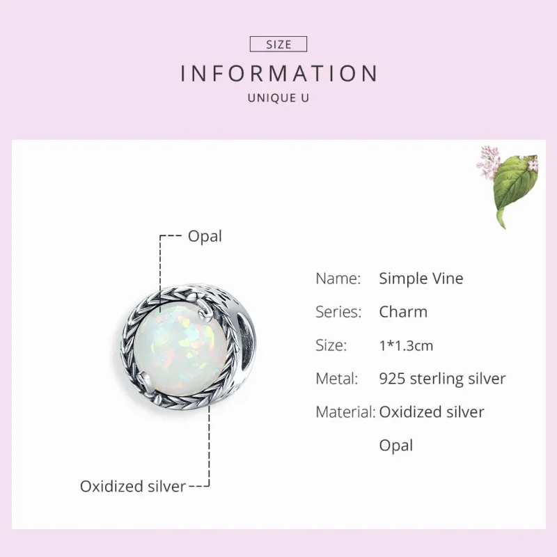 (imagine pentru) Pandora Style Charm de Argint Simplu cu Viță de Vie - SCC1576 - Vizualizare 7