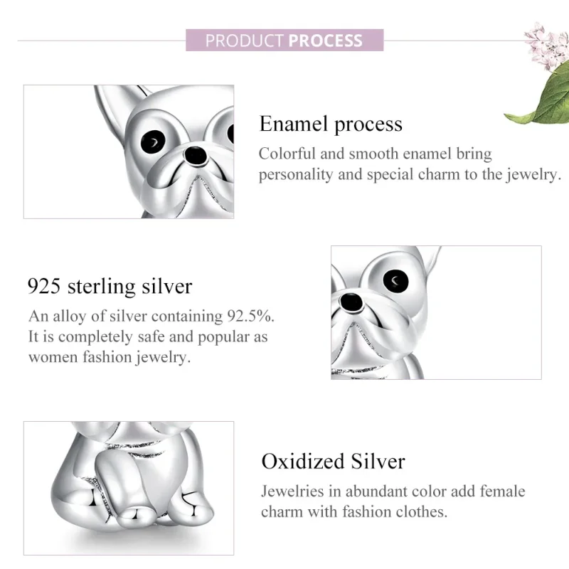 (imagine pentru) Pandora Style Charm de argint cu Bulldog Francez Drăguț - SCC1599 - Vizualizare 8