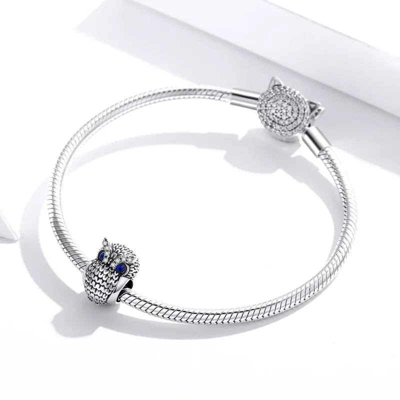 (imagine pentru) Pandora Style Charm de bufniță strălucitoare argintiu - SCC1607 - Vizualizare 3