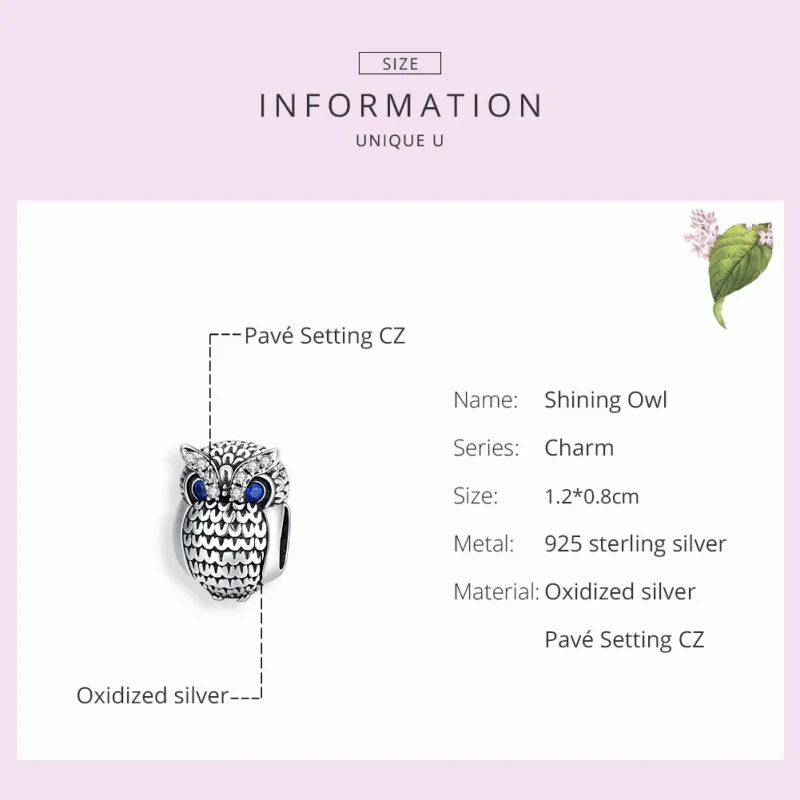 (imagine pentru) Pandora Style Charm de bufniță strălucitoare argintiu - SCC1607 - Vizualizare 7