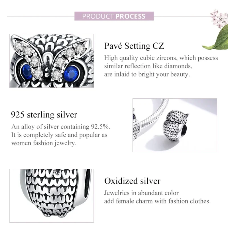 (imagine pentru) Pandora Style Charm de bufniță strălucitoare argintiu - SCC1607 - Vizualizare 8