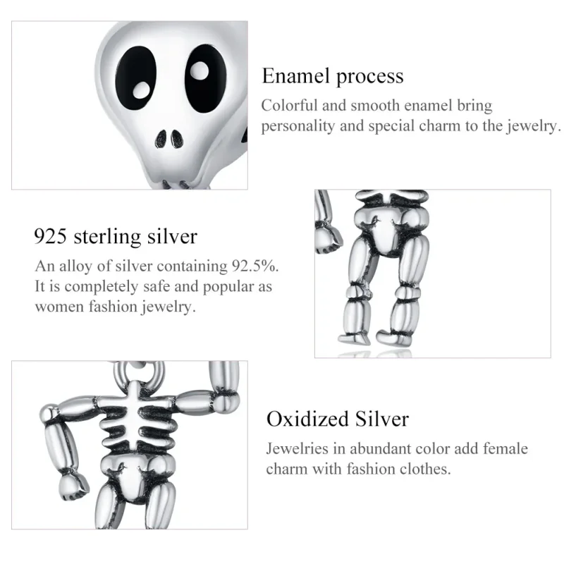 (imagine pentru) Pandora Style Charm de Argint pentru Halloween - Craniu Om - SCC1617 - Vizualizare 7