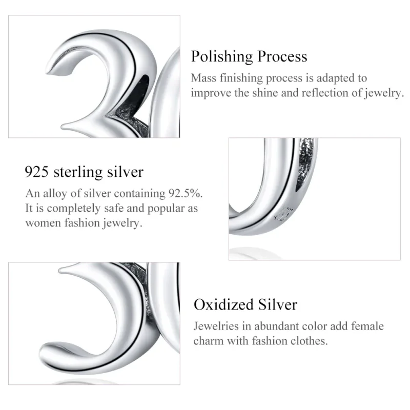 (imagine pentru) Pandora Style Argint Charm de 30 de Ani - SCC1622 - Vizualizare 7