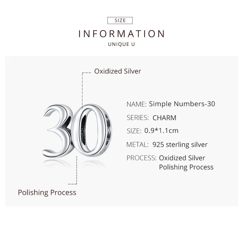 (imagine pentru) Pandora Style Argint Charm de 30 de Ani - SCC1622 - Vizualizare 8