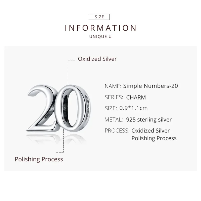 (imagine pentru) Pandora Style Aniversarea a 20-a Charm Argint - SCC1623 - Vizualizare 8