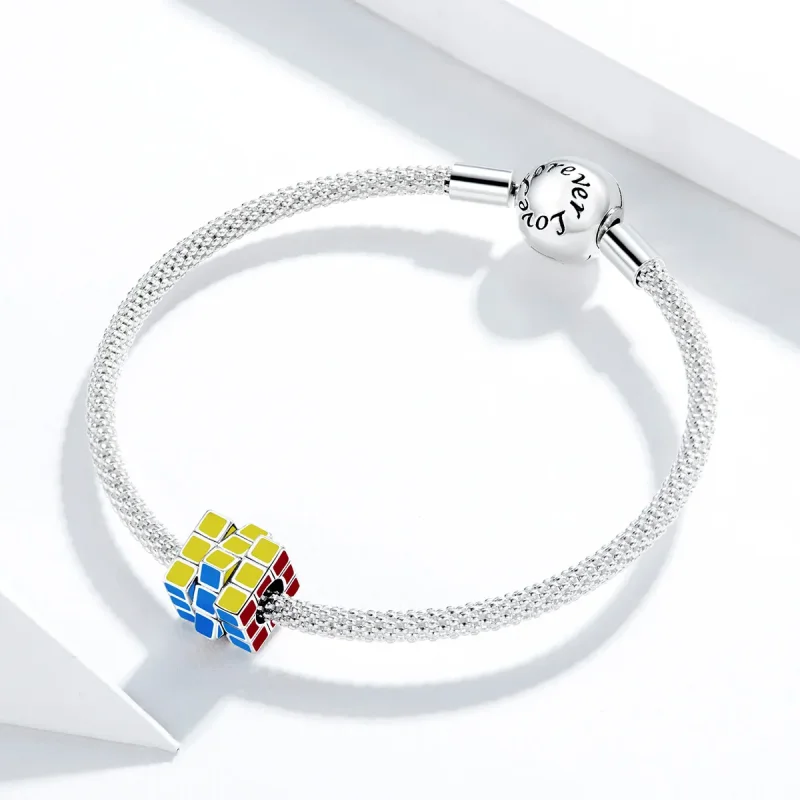 (imagine pentru) Pandora Style Charm de Cub Colorat în Argint - SCC1640 - Vizualizare 3