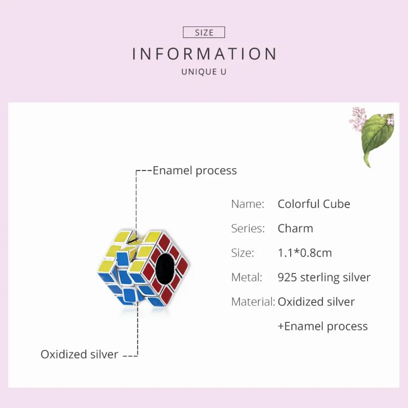 (imagine pentru) Pandora Style Charm de Cub Colorat în Argint - SCC1640 - Vizualizare 7