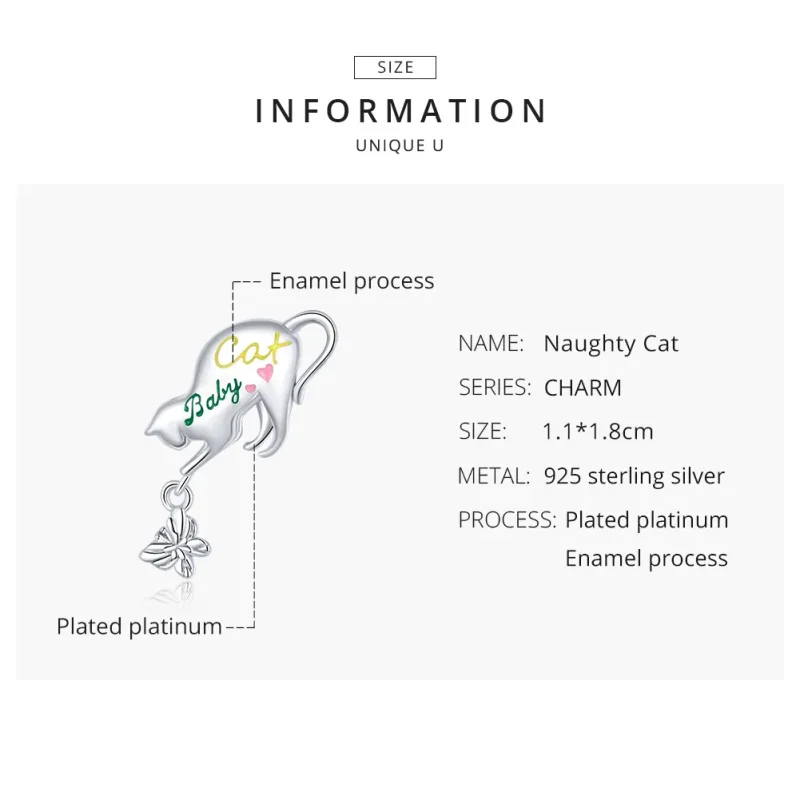 (imagine pentru) Pandora Style Pisică Neastâmpărată Charm din Argint - SCC1678 - Vizualizare 8