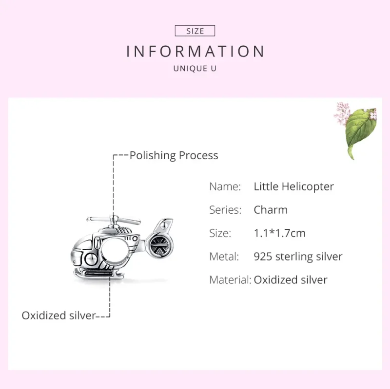 (imagine pentru) Pandora Style Mici Charm de Elicopter de Argint - SCC1699 - Vizualizare 6
