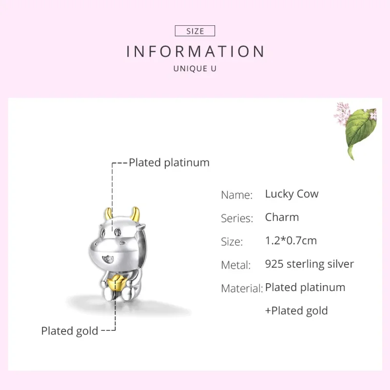 (imagine pentru) Pandora Style Two Tone Bicolor Lucky Cow Charm - SCC1709 - Vizualizare 7