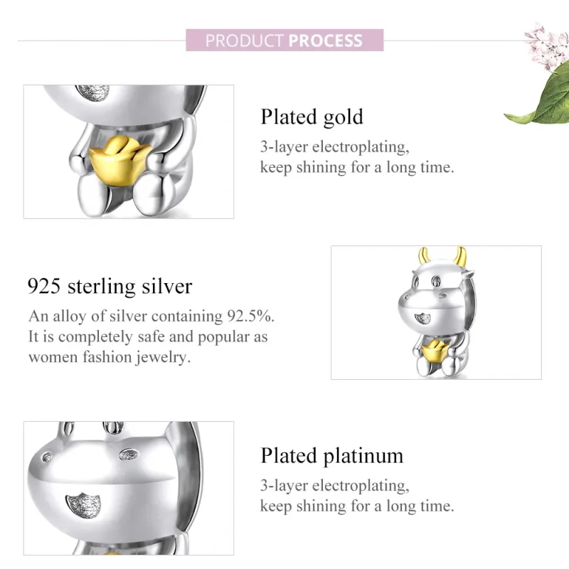 (imagine pentru) Pandora Style Two Tone Bicolor Lucky Cow Charm - SCC1709 - Vizualizare 8