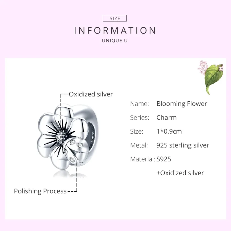 (imagine pentru) Pandora Style Charm de Argint cu Floare în Înflorire - SCC1722 - Vizualizare 6