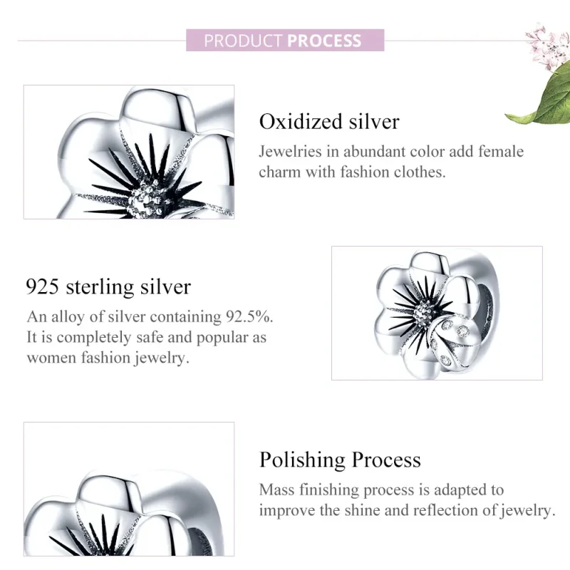 (imagine pentru) Pandora Style Charm de Argint cu Floare în Înflorire - SCC1722 - Vizualizare 7