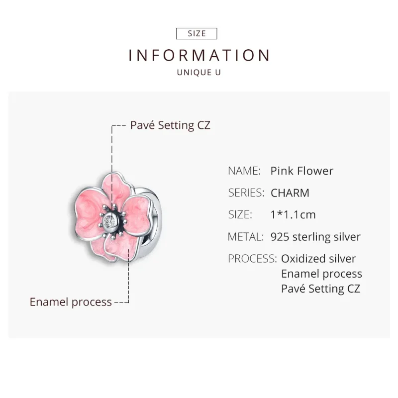 (imagine pentru) Pandora Style Charm cu Floare Roz Argintiu - SCC1729 - Vizualizare 8