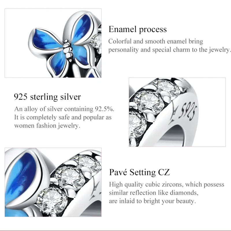 (imagine pentru) Pandora Style Charm de Argint cu Fluturi Zburători - SCC1731 - Vizualizare 7