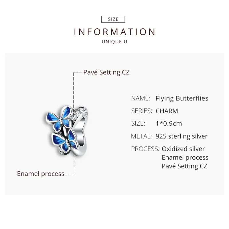 (imagine pentru) Pandora Style Charm de Argint cu Fluturi Zburători - SCC1731 - Vizualizare 8