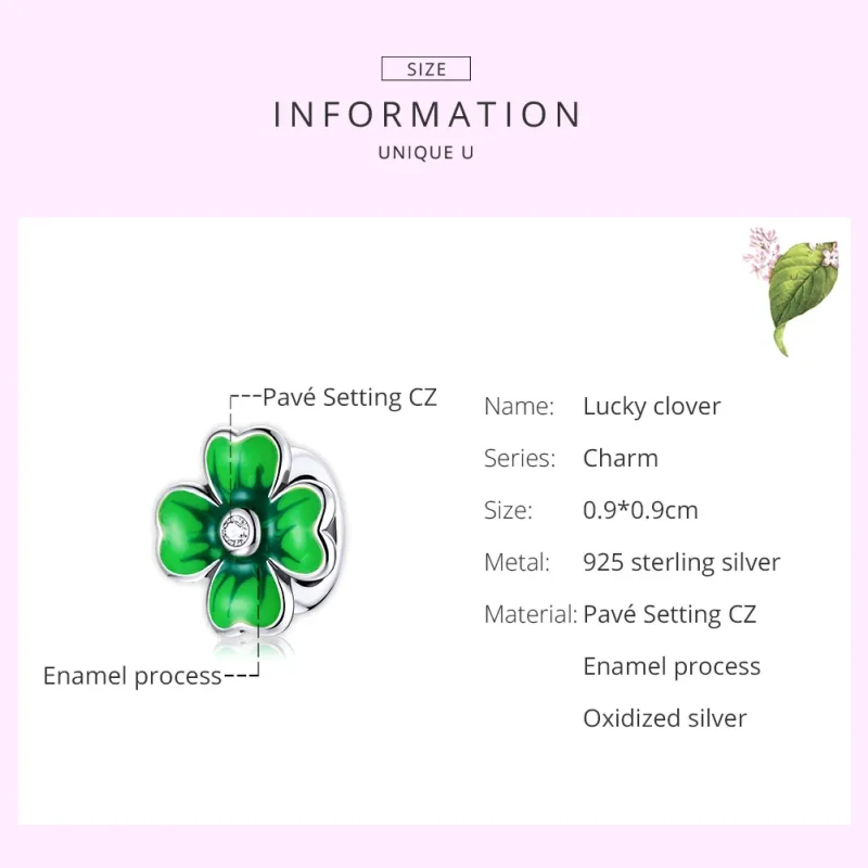 (imagine pentru) Pandora Style Charm de Argint cu Trifoi Norocos - SCC1749 - Vizualizare 7