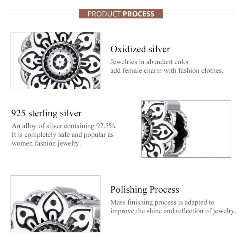 (imagine pentru) Pandora Style Charm de Lotus Vintage din Argint - SCC1823 - Vizualizare 7