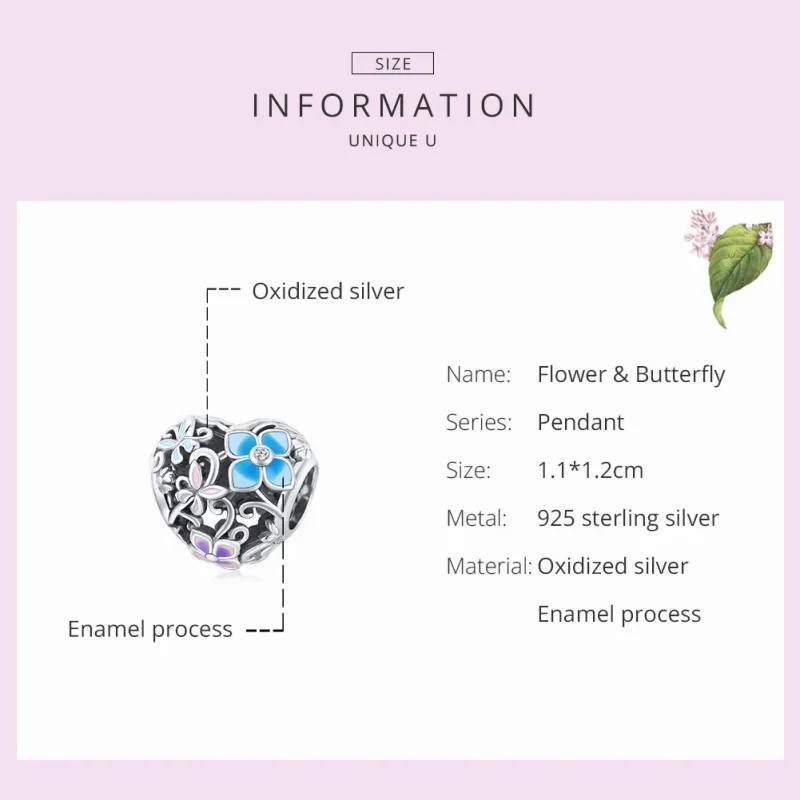 (imagine pentru) Pandora Style Charm cu Flori și Fluturi din Argint - SCC1836 - Vizualizare 5