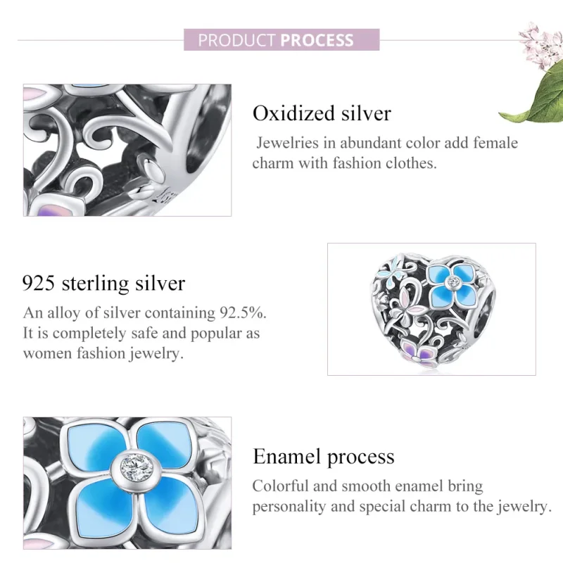 (imagine pentru) Pandora Style Charm cu Flori și Fluturi din Argint - SCC1836 - Vizualizare 6
