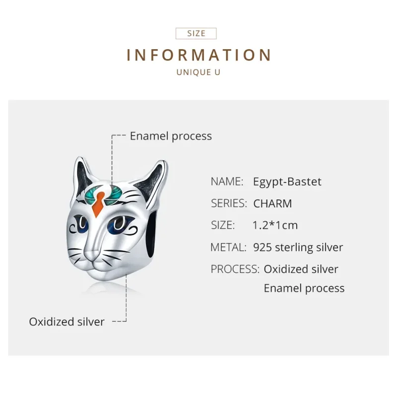 (imagine pentru) Pandora Style Egypt - Pandantiv cu Bastet, Zeița Pisică - SCC1859 - Vizualizare 7