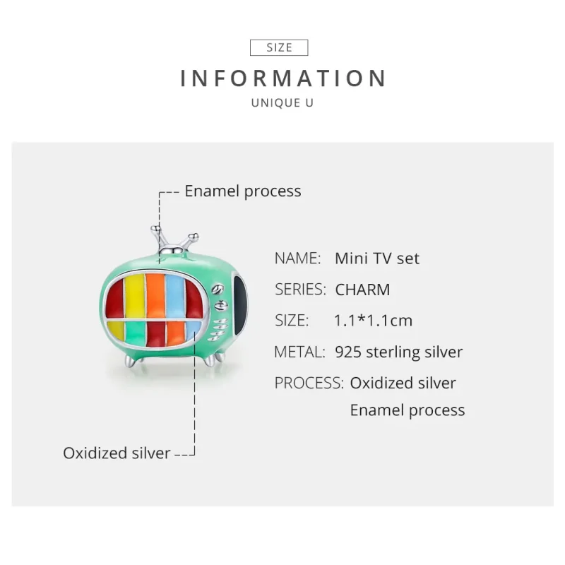 (imagine pentru) Pandora Style Mini Charm de Televizor Color din Argint - SCC1861 - Vizualizare 7