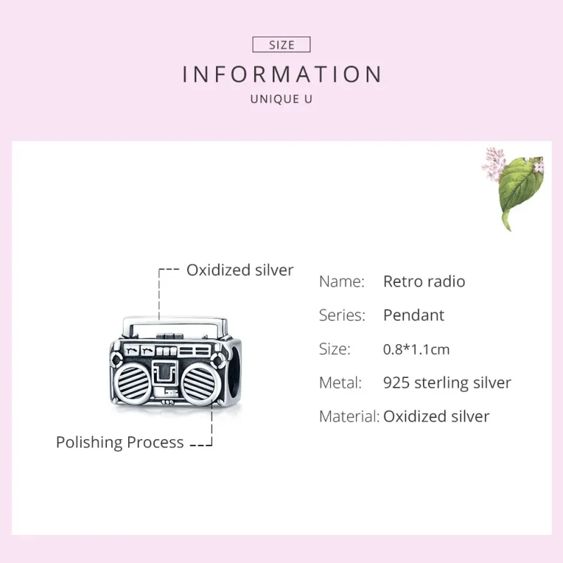 (imagine pentru) Pandora Stil Pandantiv cu Radio Vintage din Argint - SCC1873 - Vizualizare 6