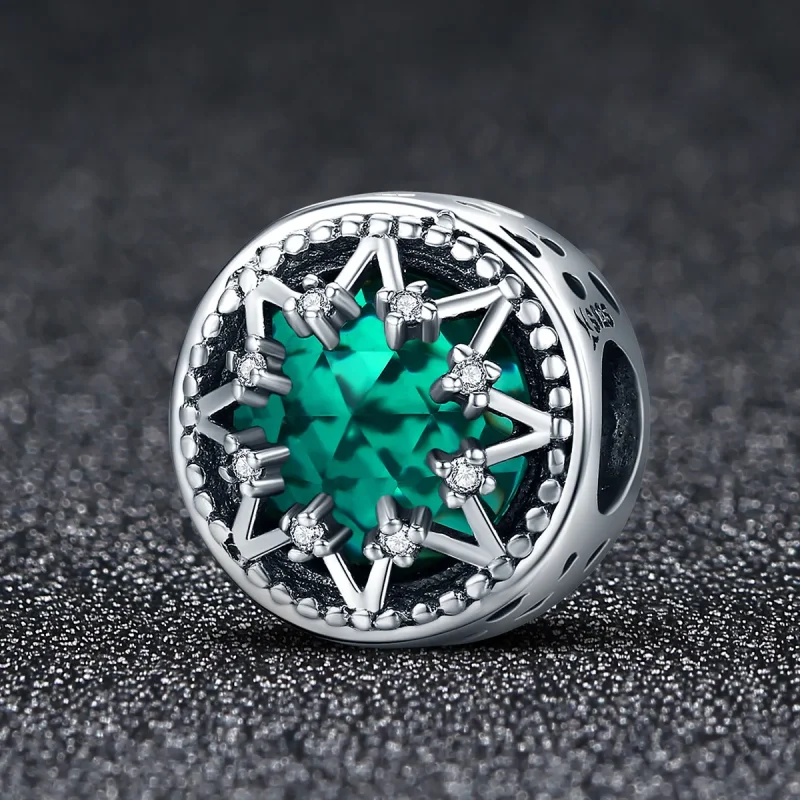 (imagine pentru) Pandora Style Silver Romantic Emerald Snowflakes Charm - SCC308 - Vizualizare 2