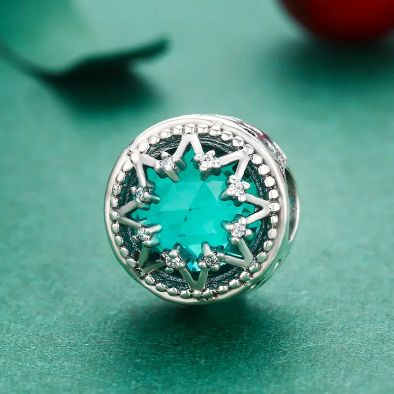 (imagine pentru) Pandora Style Silver Romantic Emerald Snowflakes Charm - SCC308 - Vizualizare 3