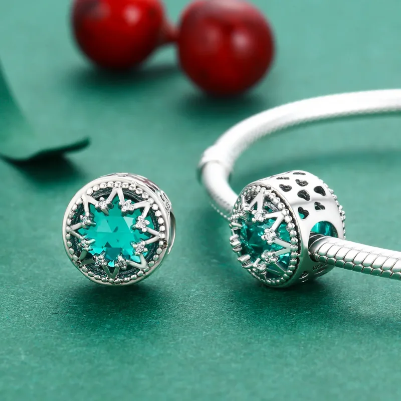 (imagine pentru) Pandora Style Silver Romantic Emerald Snowflakes Charm - SCC308 - Vizualizare 4