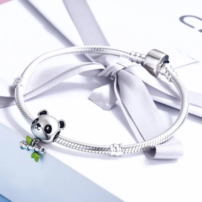 (imagine pentru) Pandora Style Pandă de Argint Iubește să Mănânce Bambus Charm - SCC325 - Vizualizare 5