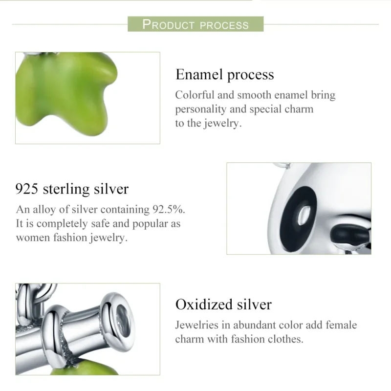 (imagine pentru) Pandora Style Pandă de Argint Iubește să Mănânce Bambus Charm - SCC325 - Vizualizare 7