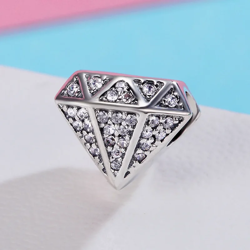 (imagine pentru) Pandora Style Charm de Argint cu Diamant și Inimă - SCC397 - Vizualizare 3