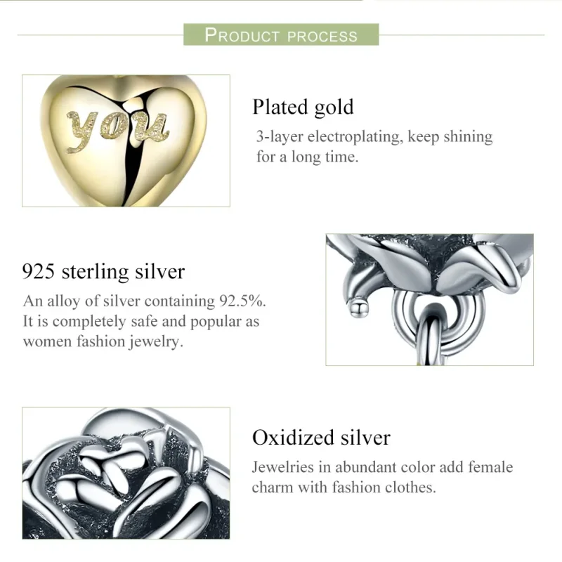 (imagine pentru) Pandora Style Two Tone I Love You Charm - SCC455 - Vizualizare 7