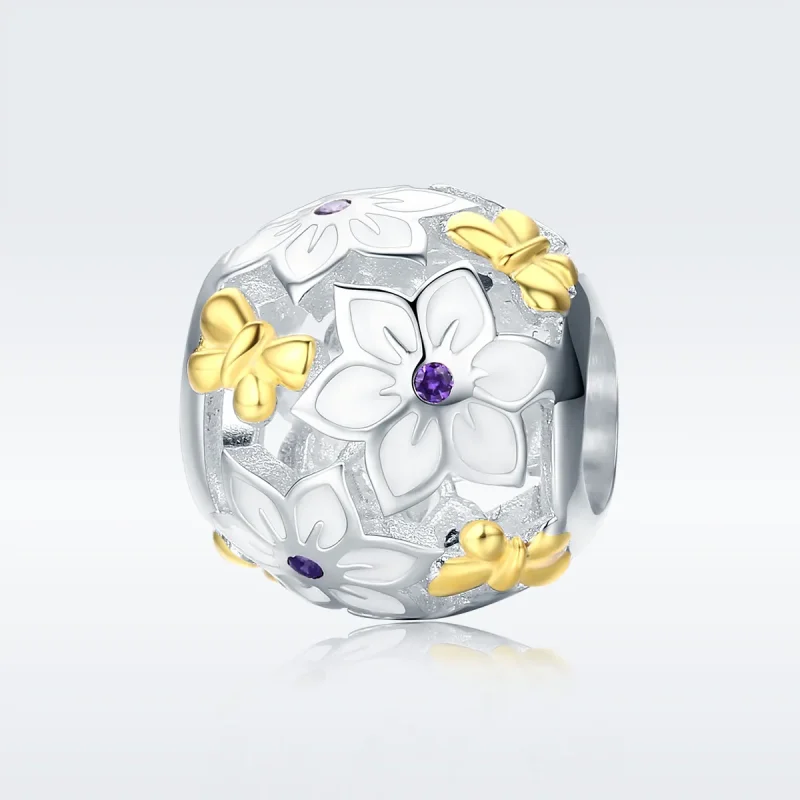 (imagine pentru) Pandora Style Two Ton Bicolor Flori și Fluturi Pandantiv - SCC546 - Vizualizare 2