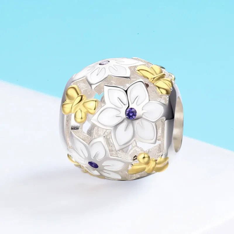 (imagine pentru) Pandora Style Two Ton Bicolor Flori și Fluturi Pandantiv - SCC546 - Vizualizare 3