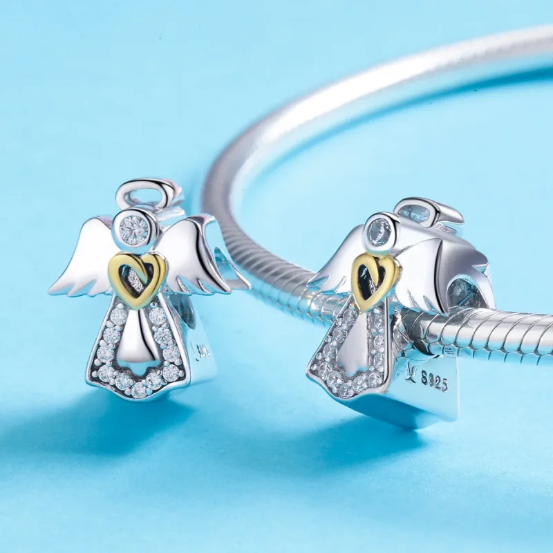(imagine pentru) Pandora Style Two Tone Bicolor Charm Înger Păzitor - SCC747 - Vizualizare 4