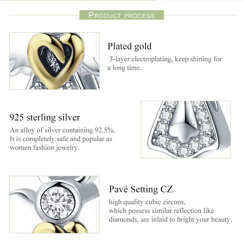 (imagine pentru) Pandora Style Two Tone Bicolor Charm Înger Păzitor - SCC747 - Vizualizare 7